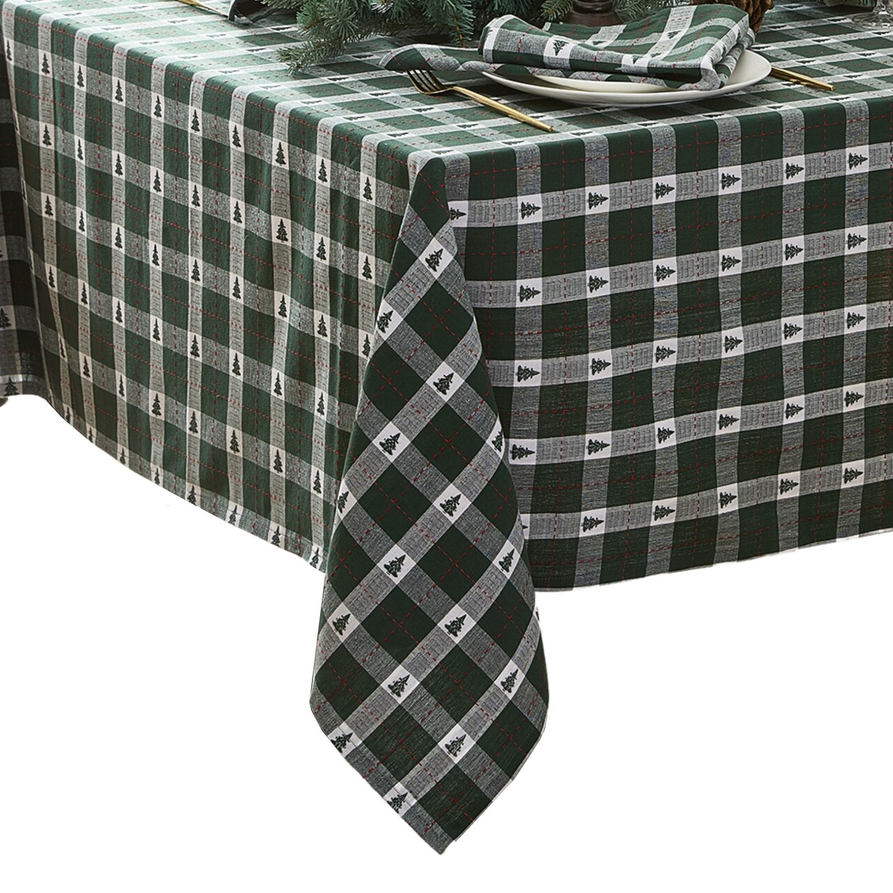 Threadmade Home Sherwood Tree Dobby Rectangle Tablecloth, Green - 52"W x 70"L